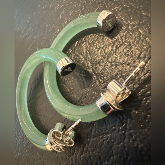 UTC Sterling Silver Green Stone Hoops - Picture 2 of 4